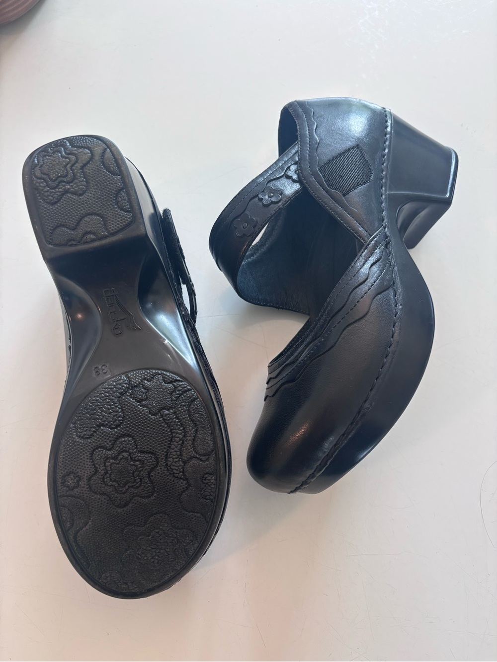 Dansko Black Leather Mary Jane Flats with Strap - Picture 4 of 5